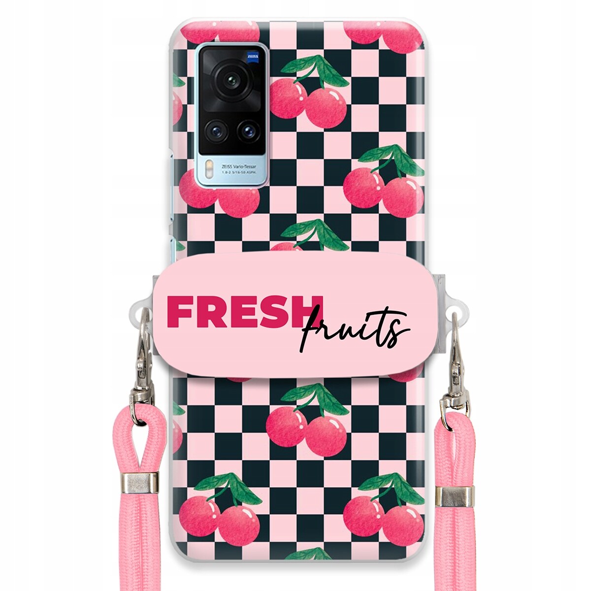 pouzdro na Vivo X60 Růžové vodítko Funkční rukojeť Fresh Fruits Šachovnice
