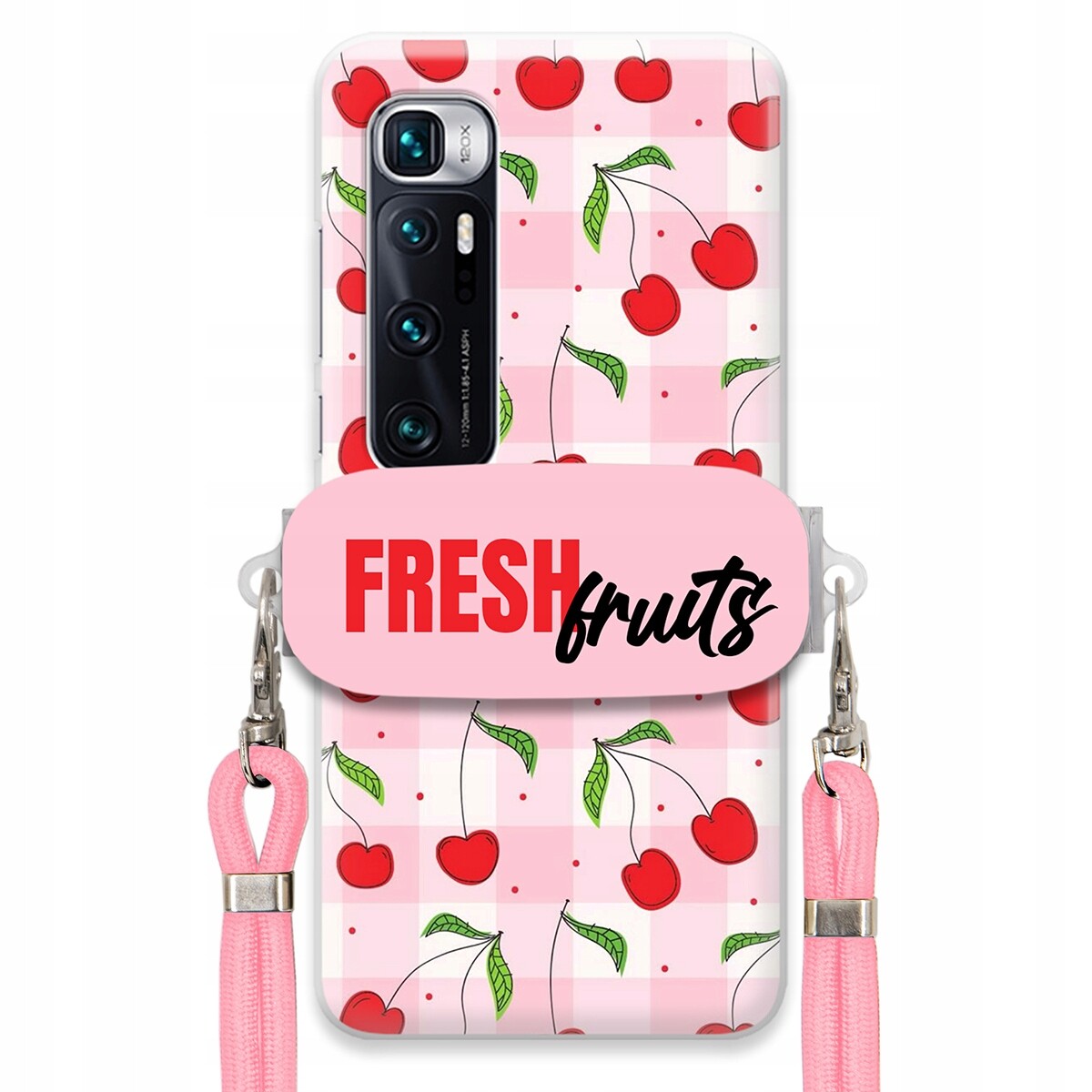 Pouzdro pro Xiaomi Mi 10 Ultra Case Držák Šňůrka Růžová Fresh Fruits Mřížka