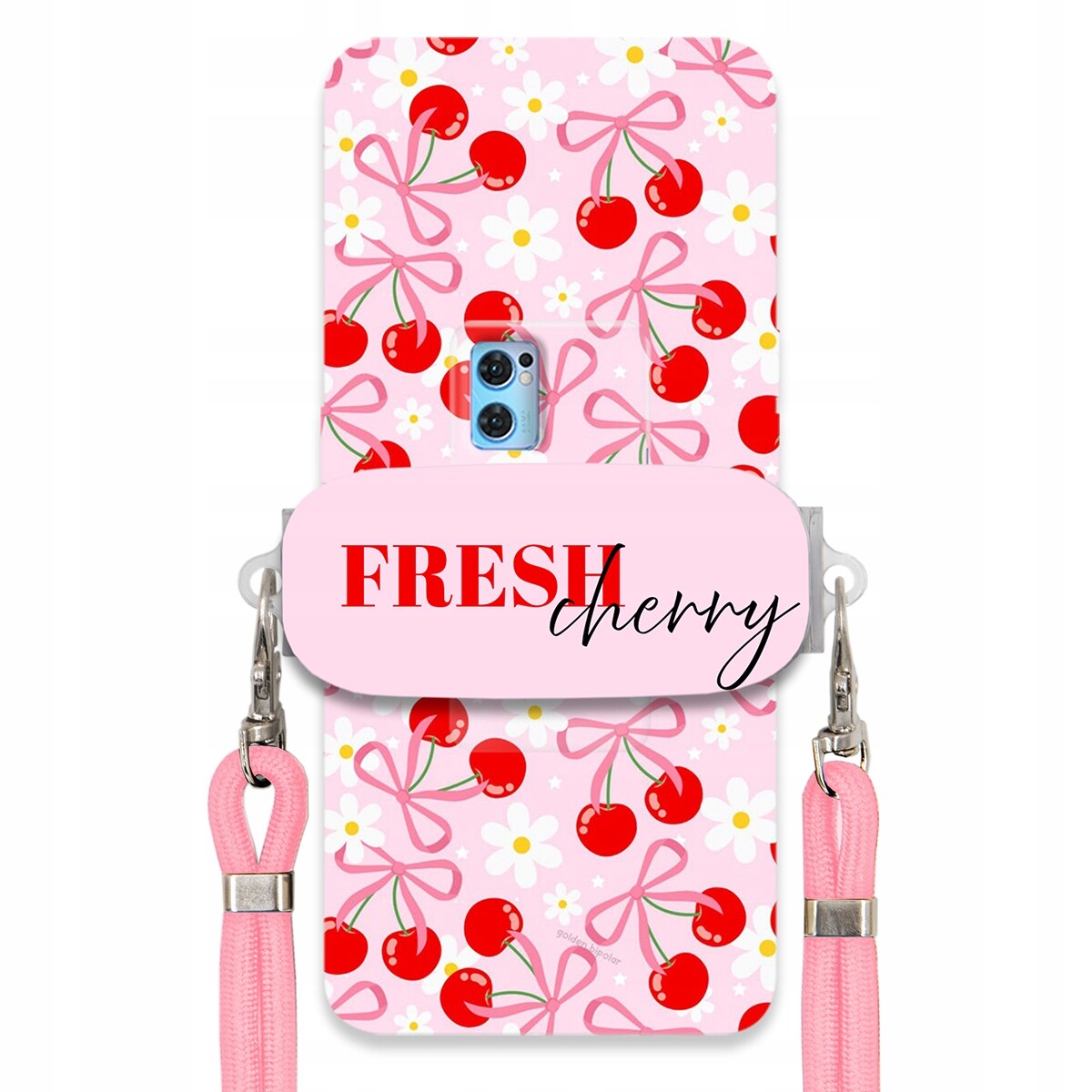 Pouzdro pro Oppo Reno 7 Pro Case Držák Šňůrky Růžová Fresh Cherry Kokardy