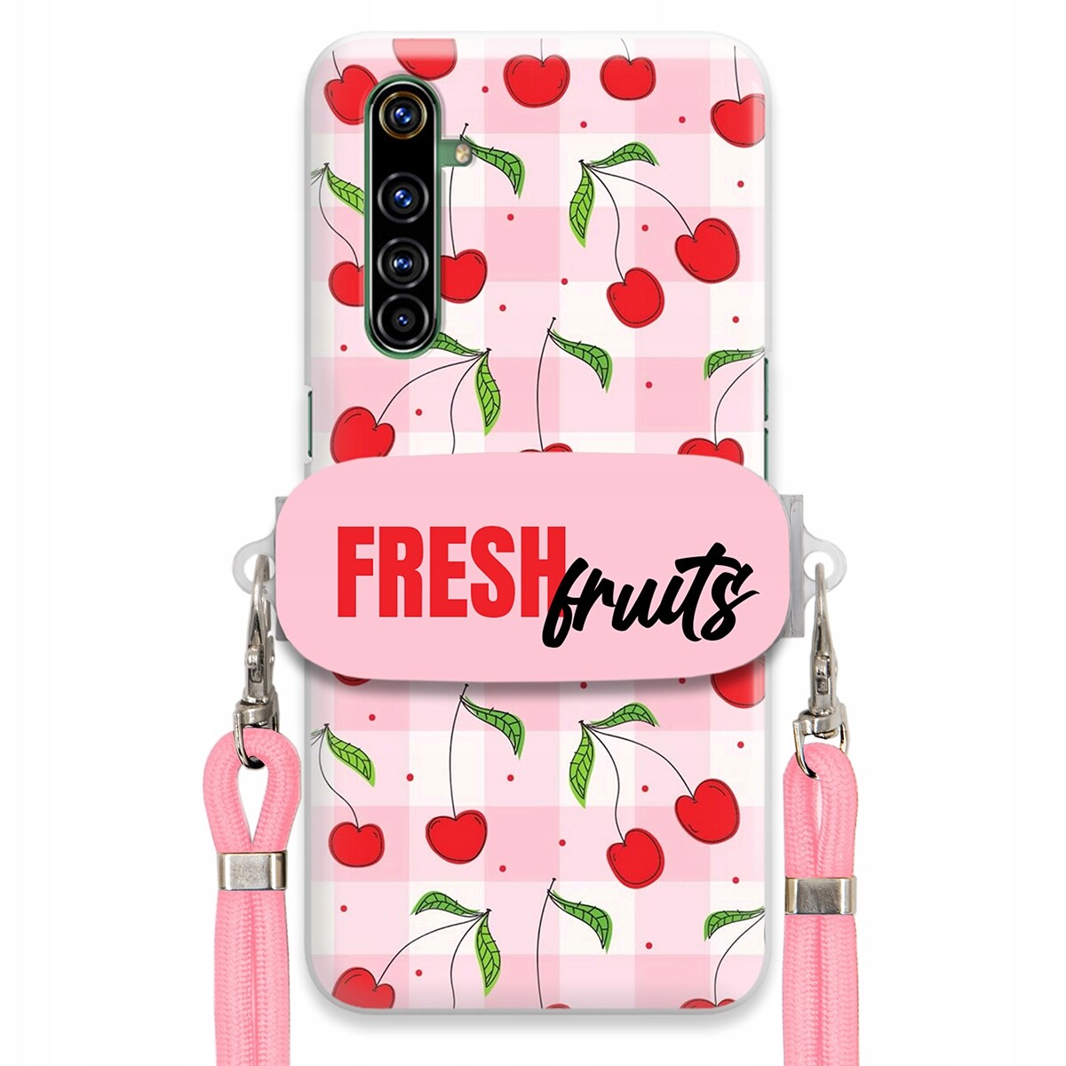 Pouzdro pro Realme X50 Pro Case Držák Šňůrka Růžová Fresh Fruits Mřížka