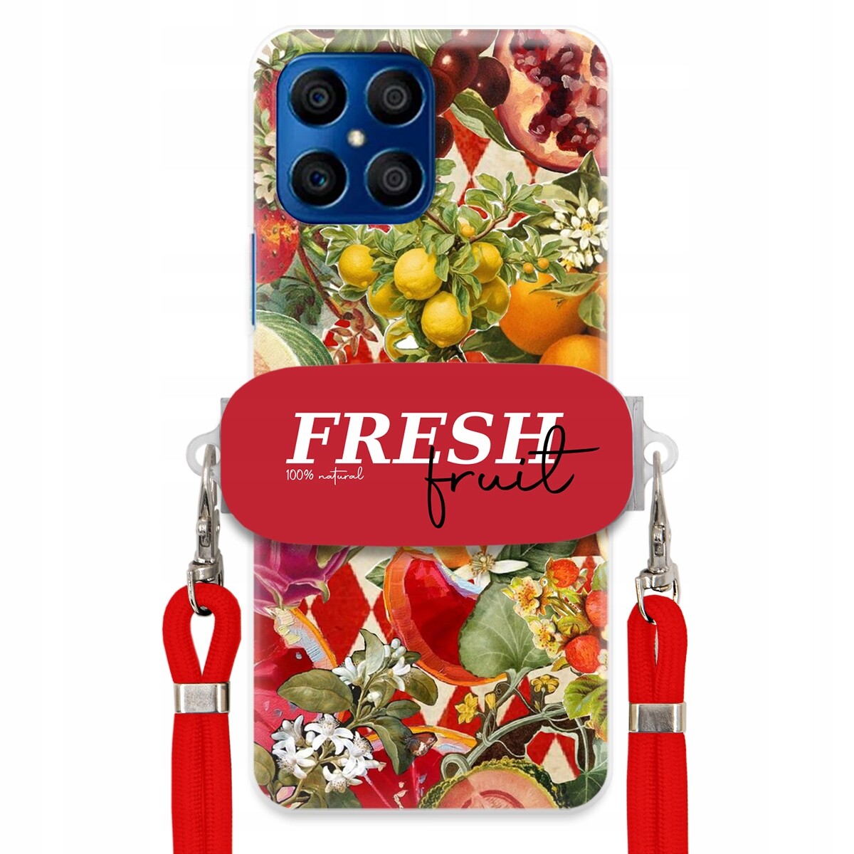 Pouzdro pro Huawei Honor X8 Červené Crossbody vodítko Držák Fresh Fruit Ovoce