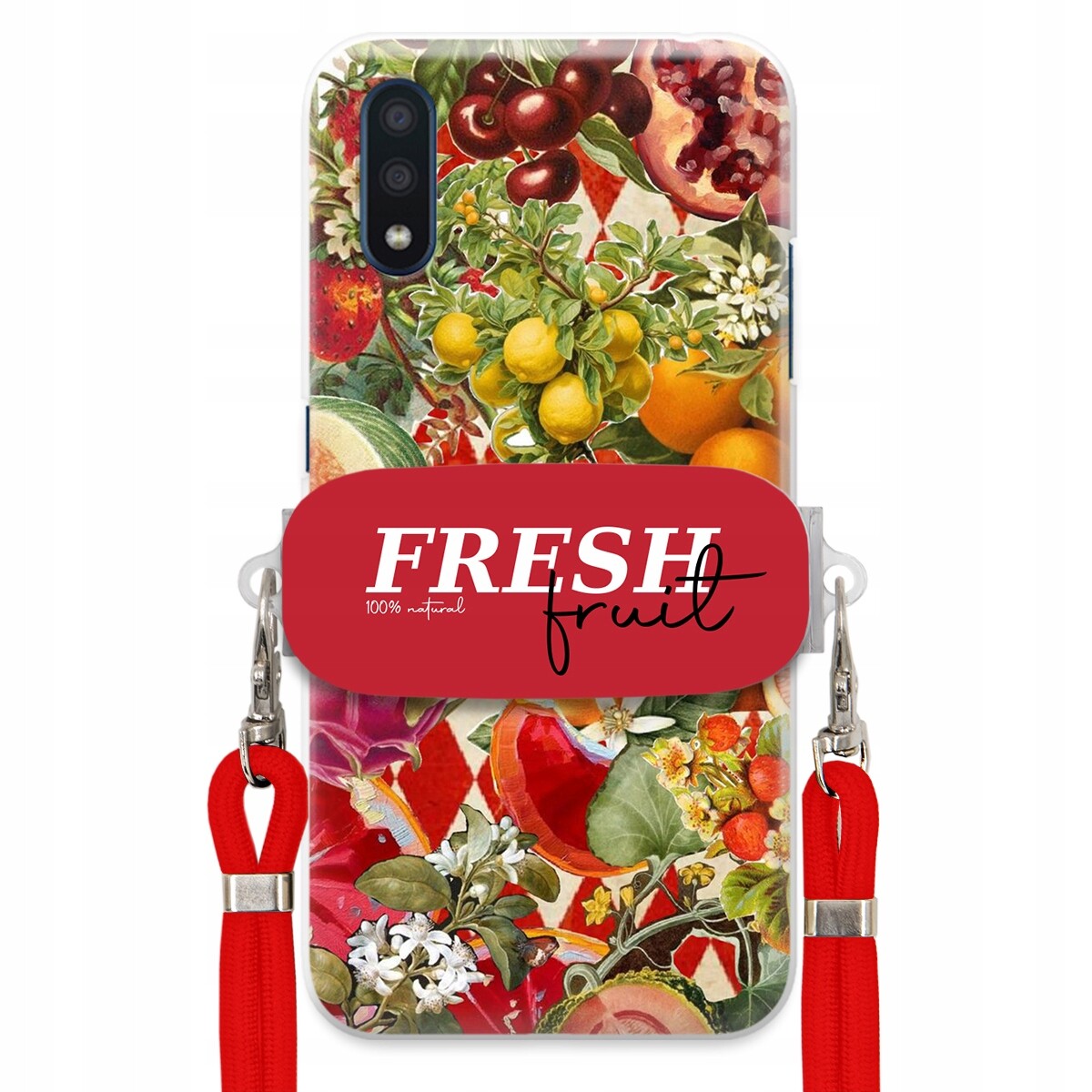 Pouzdro pro Samsung A01 Červené Crossbody vodítko Držák Fresh Fruit Ovocné