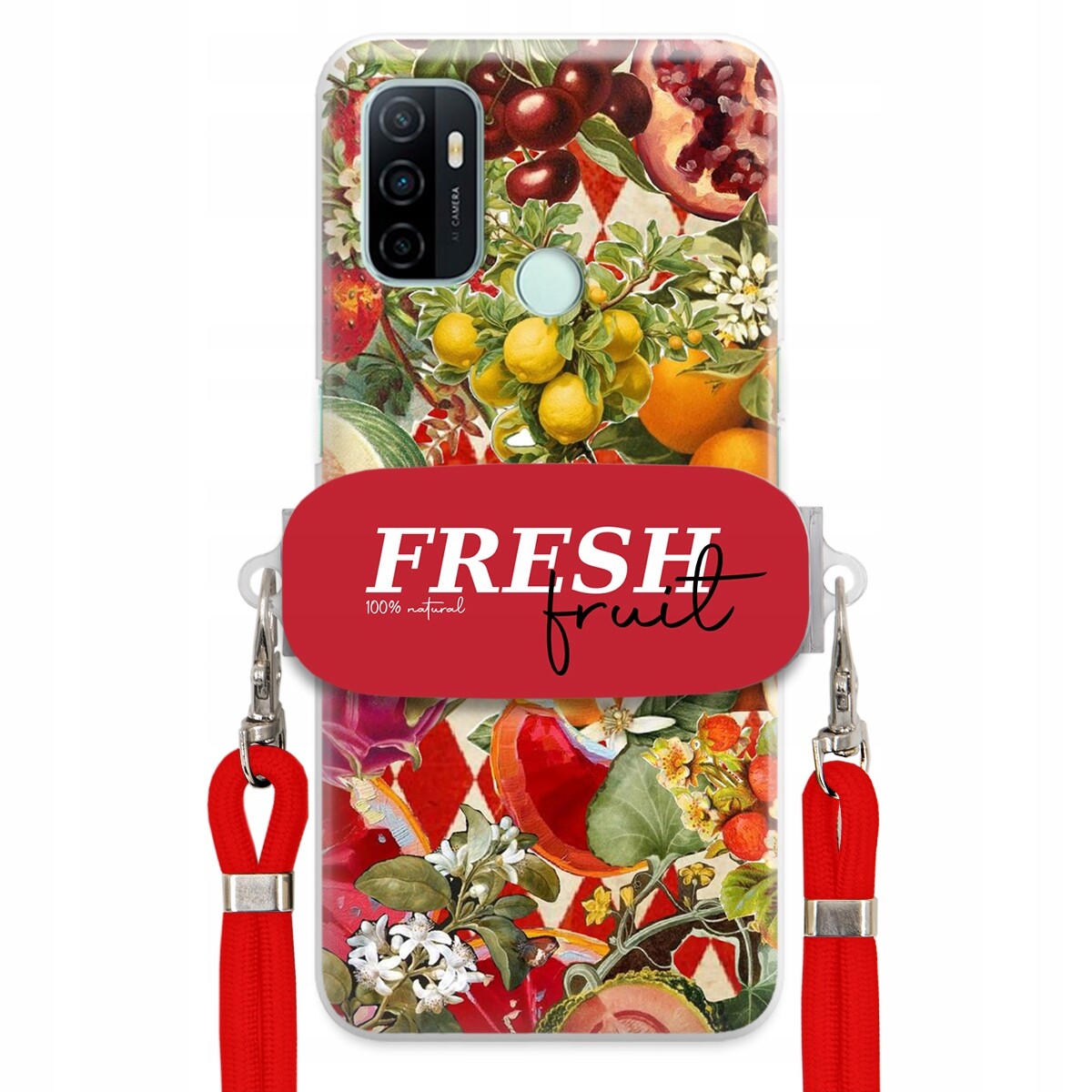 Pouzdro pro Oppo A33 Červené Crossbody vodítko Držák Fresh Fruit Ovocný