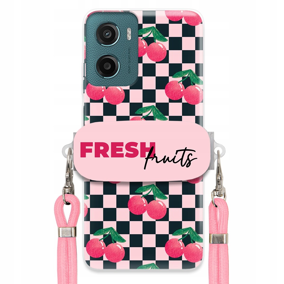Pouzdro pro Motorola G05 Vodítko Pink Crossbody Držák Šachovnice Fresh Fruits