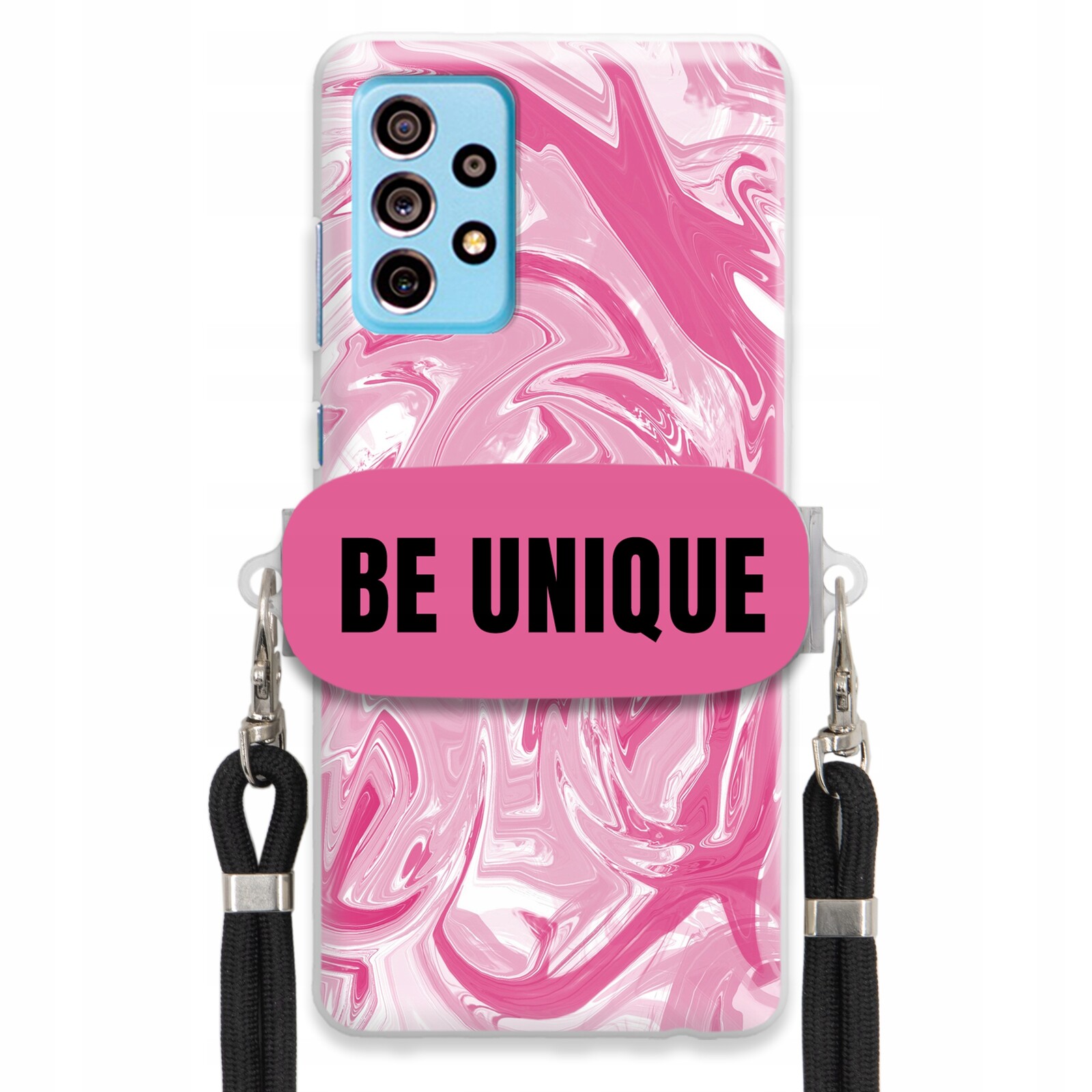 Pouzdro pro Samsung A73 5G úchytka na šňůrku Černá Růžová Mramorová Be Unique