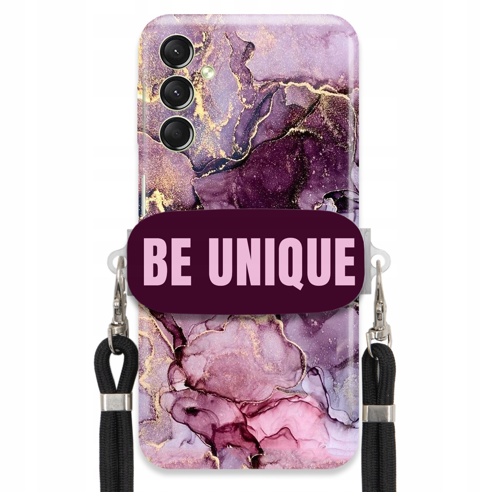 Pouzdro pro Samsung A24 4G úchytka pro šňůrku Černá Fialová Mramor Be Unique