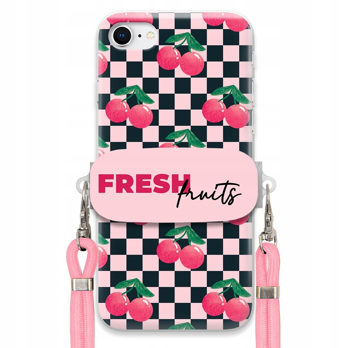 Pouzdro pro iPhone SE2 Vodítko Pink Crossbody Držák Šachovnice Fresh Fruits