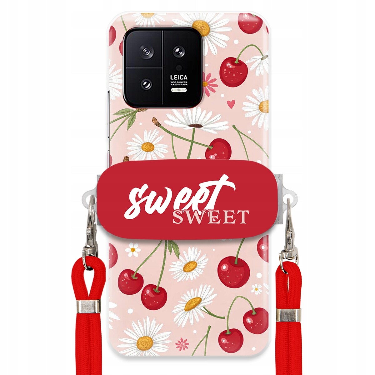 Pouzdro pro Xiaomi 13 Červené vodítko držák Sweet Sweet Višeň a sedmikráska