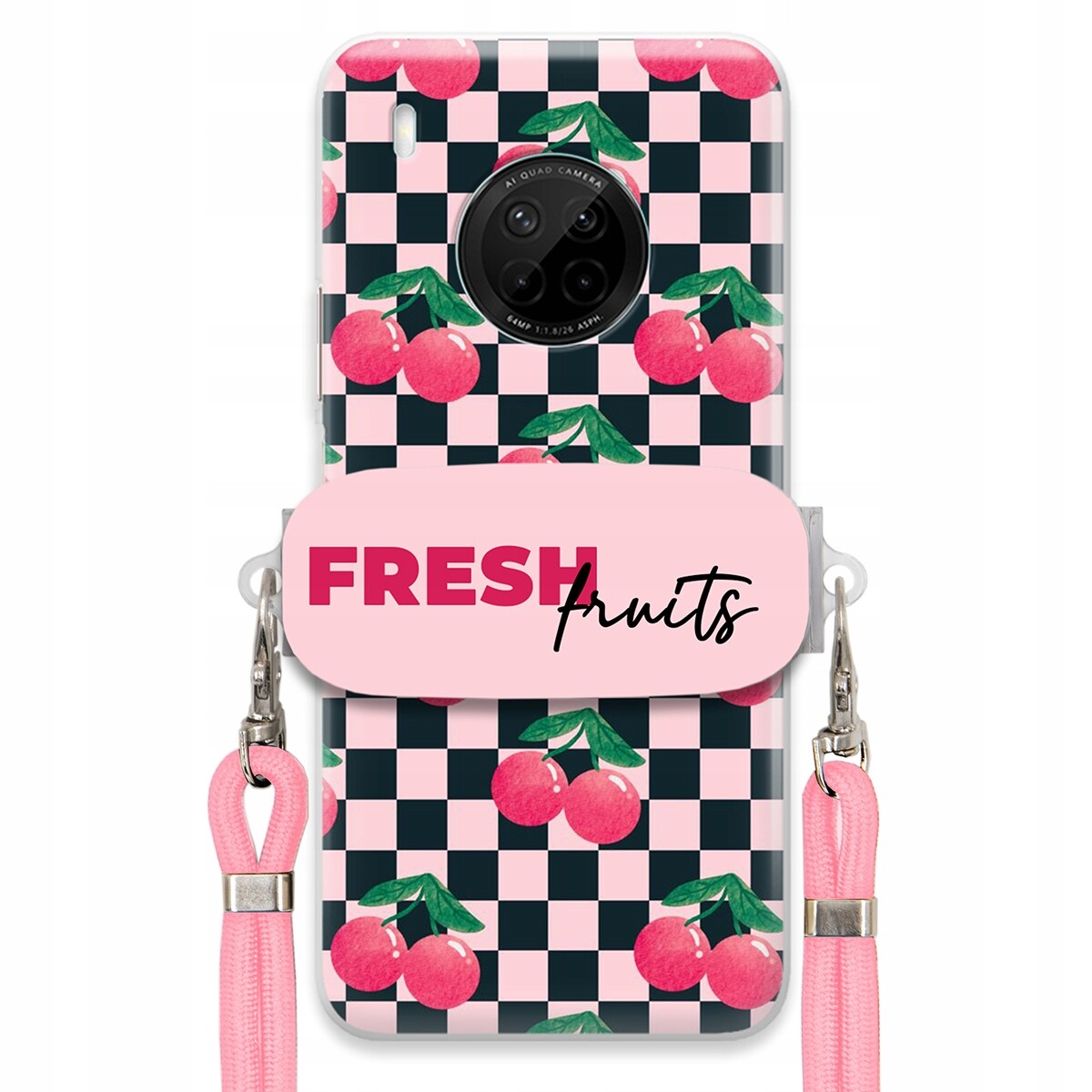 Pouzdro pro Huawei Y9a Vodítko Pink Crossbody Držák Šachovnice Fresh Fruits