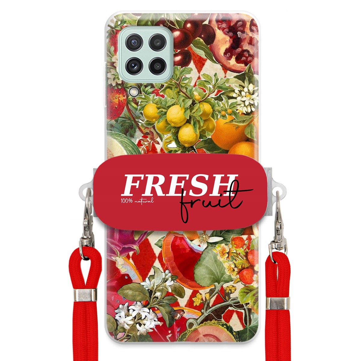 Pouzdro pro Samsung A22 5G Červené Crossbody vodítko Držák Fresh Fruit Ovoce