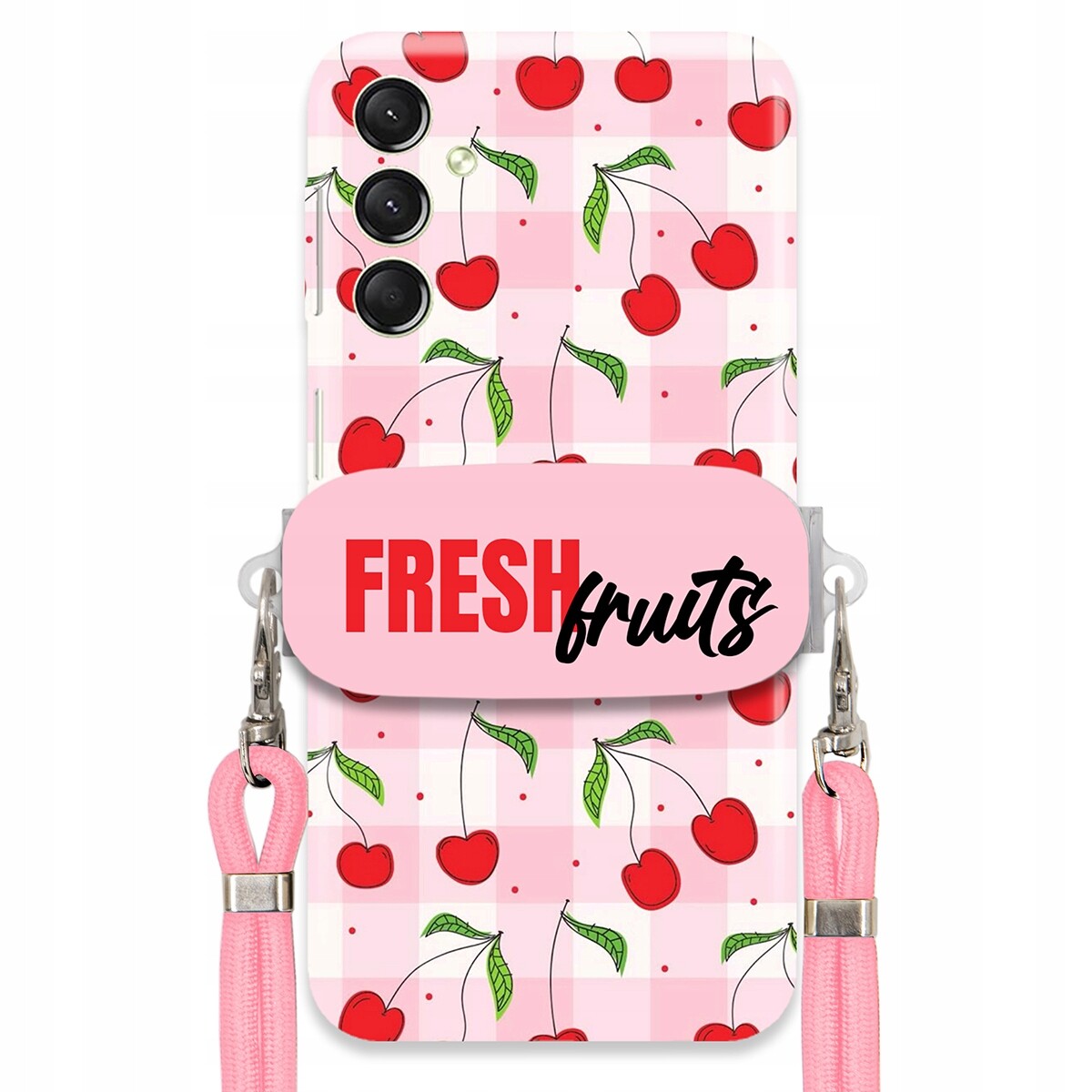 Pouzdro pro Samsung A24 4G Case Držák Šňůrka Růžová Fresh Fruits Mřížka