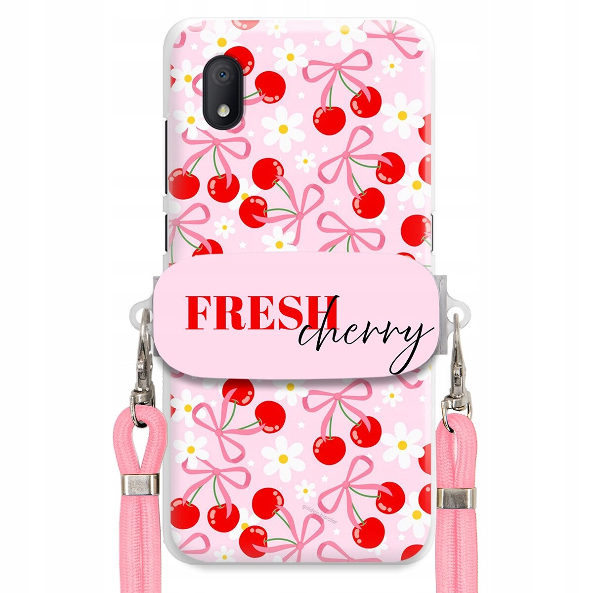Pouzdro pro Samsung A15 5G Case Držák Šňůrka Růžová Fresh Cherry Kokardy