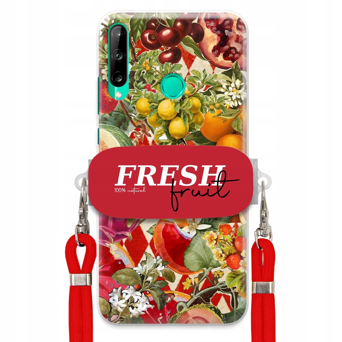 Pouzdro pro Huawei P40 Lite E Červené Crossbody vodítko Držák Fresh Fruit