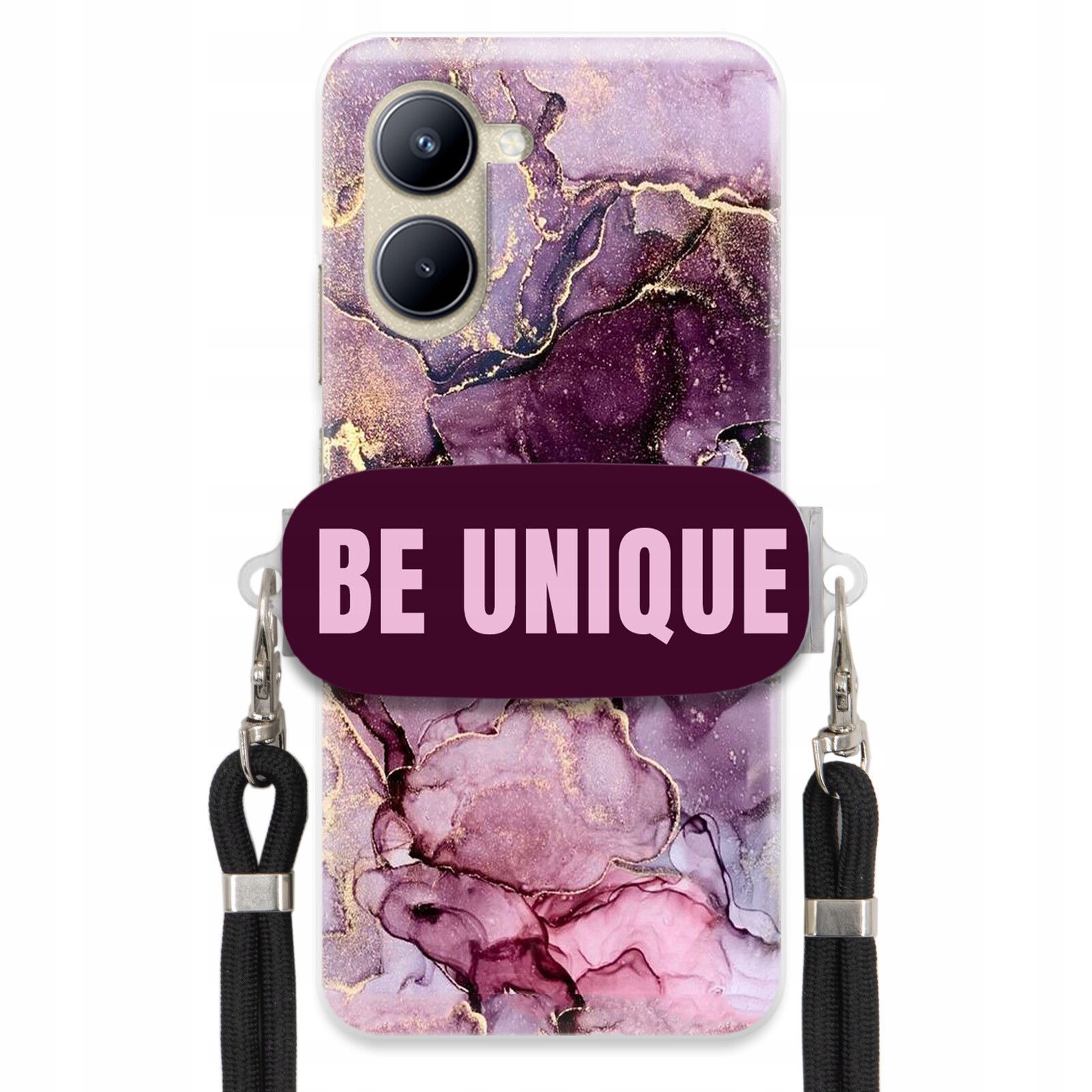 Pouzdro pro Realme C33 Case úchytka na šňůrku, černý fialový mramor