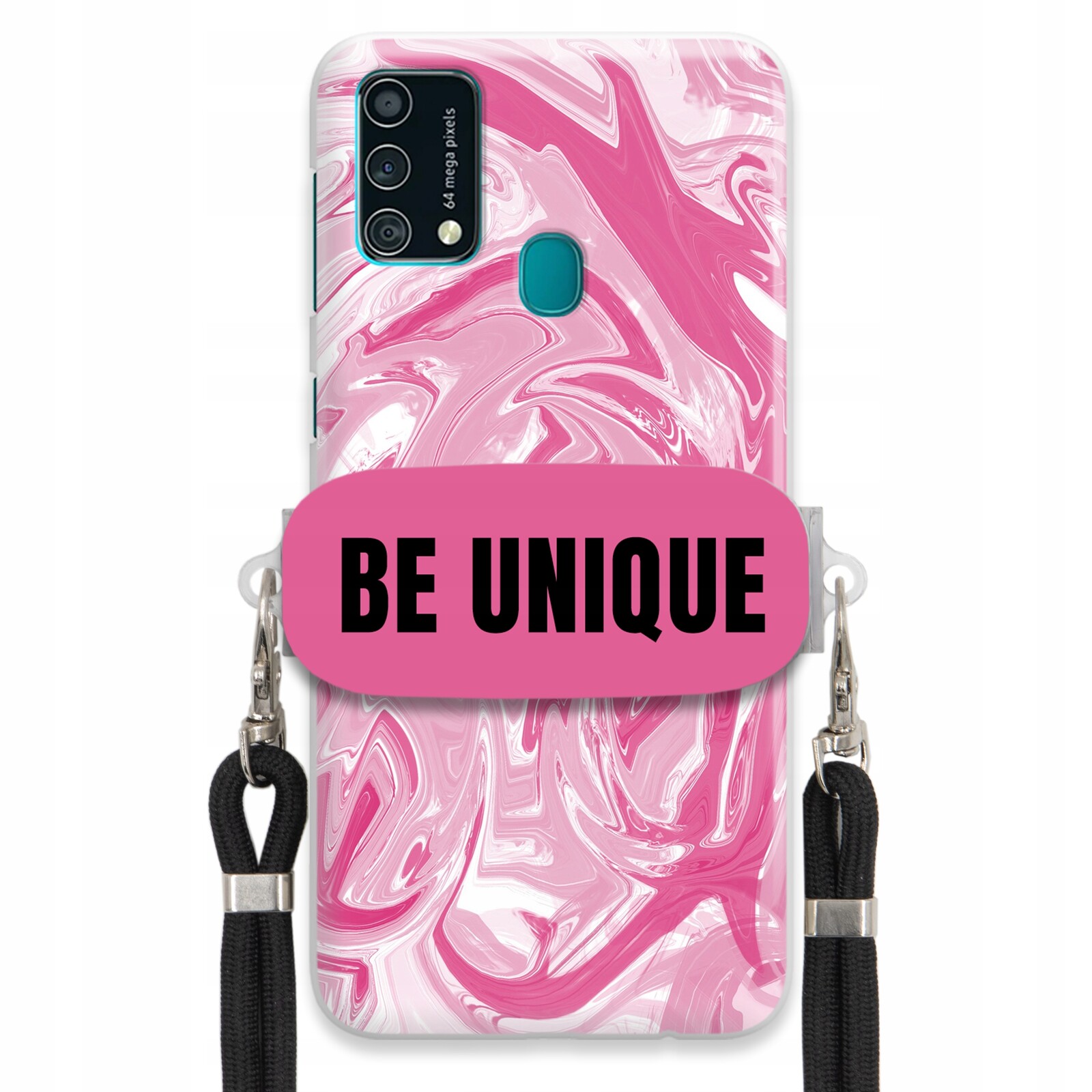 Pouzdro pro Samsung F41 Case úchyt šňůrka Černý Růžový Mramor Be Unique