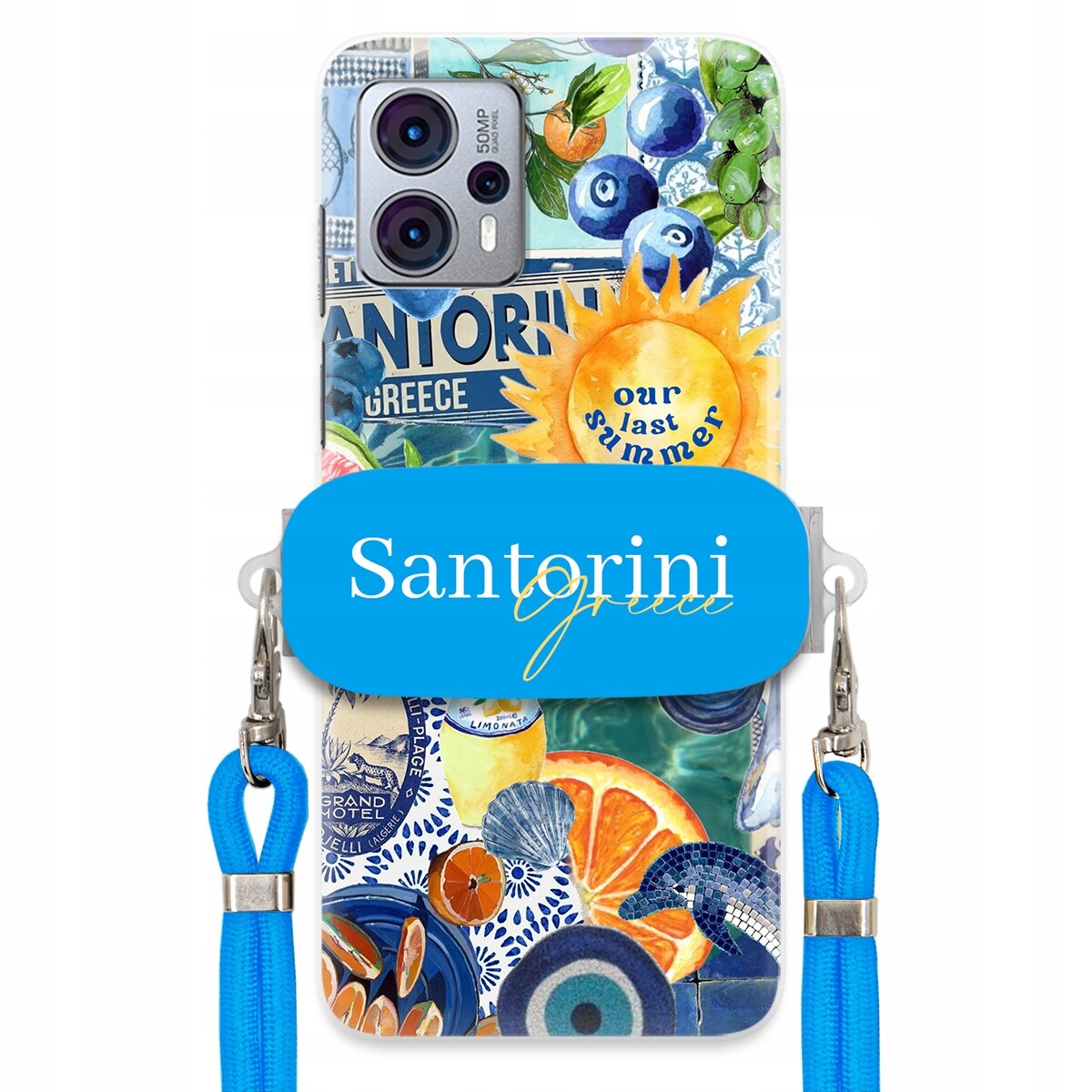 Pouzdro pro Motorola G23 Modré Crossbody vodítko Držák Santorini Sea Vibes