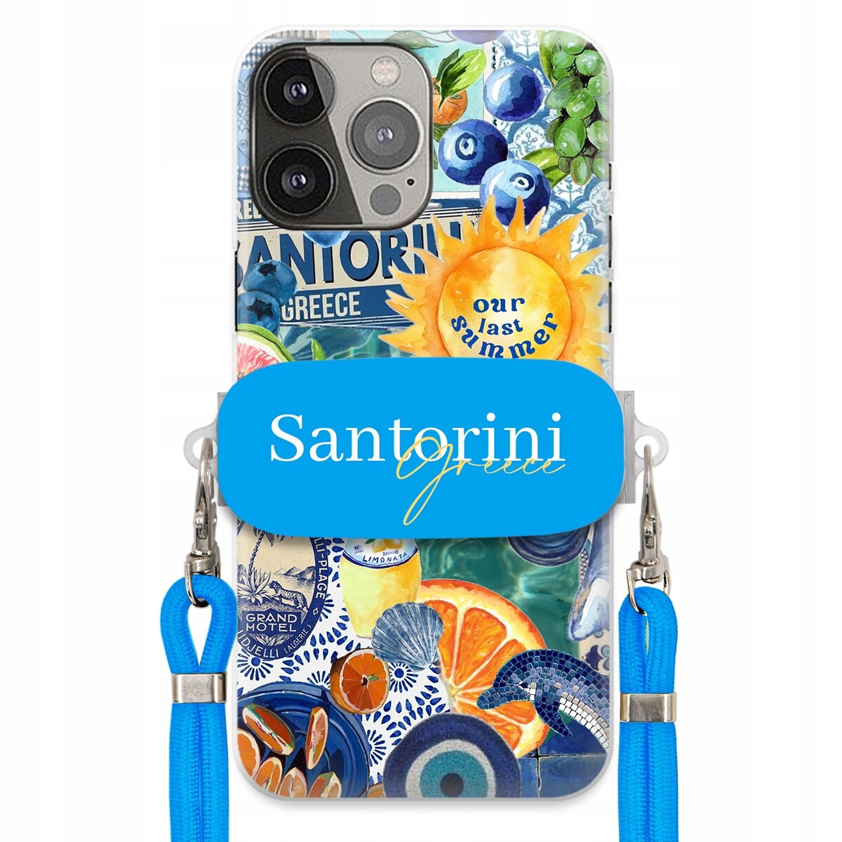 Pouzdro pro iPhone 13 Pro Max Modré vodítko Crossbody Držák Santorini Sea