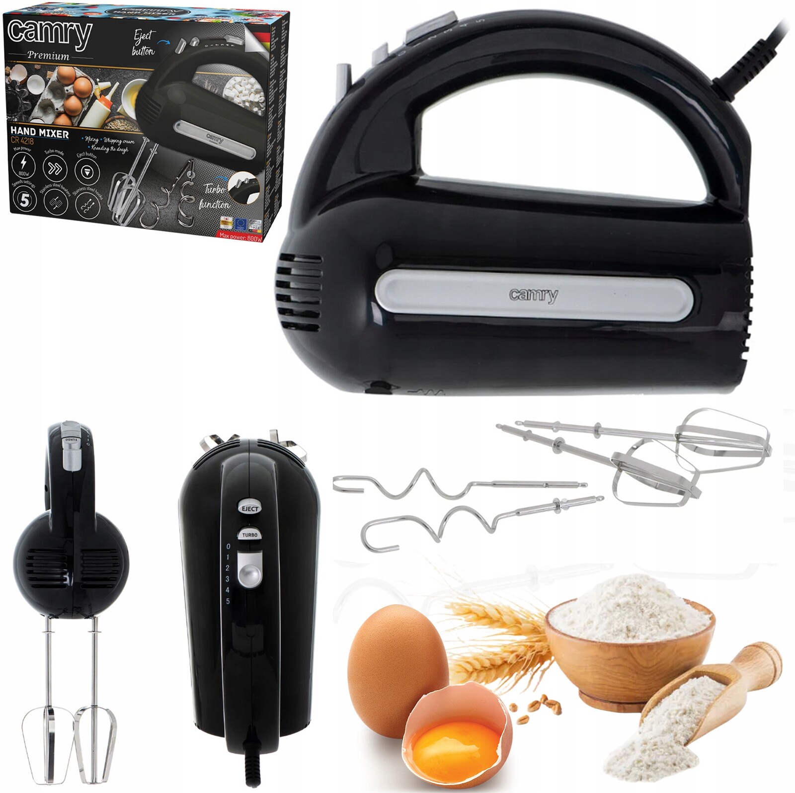 Kuchyňský Ruční Mixér 3 Funkce 5 Rychlostí Míchadla Camry Cr 4218 800W