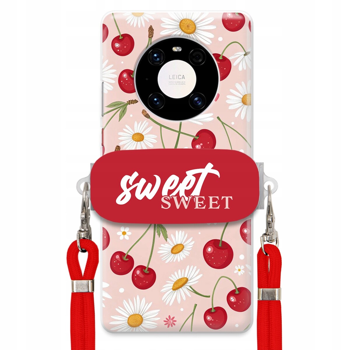 Pouzdro pro Huawei Mate 40 Červené vodítko držák Crossbody Sweet Višňový Květ