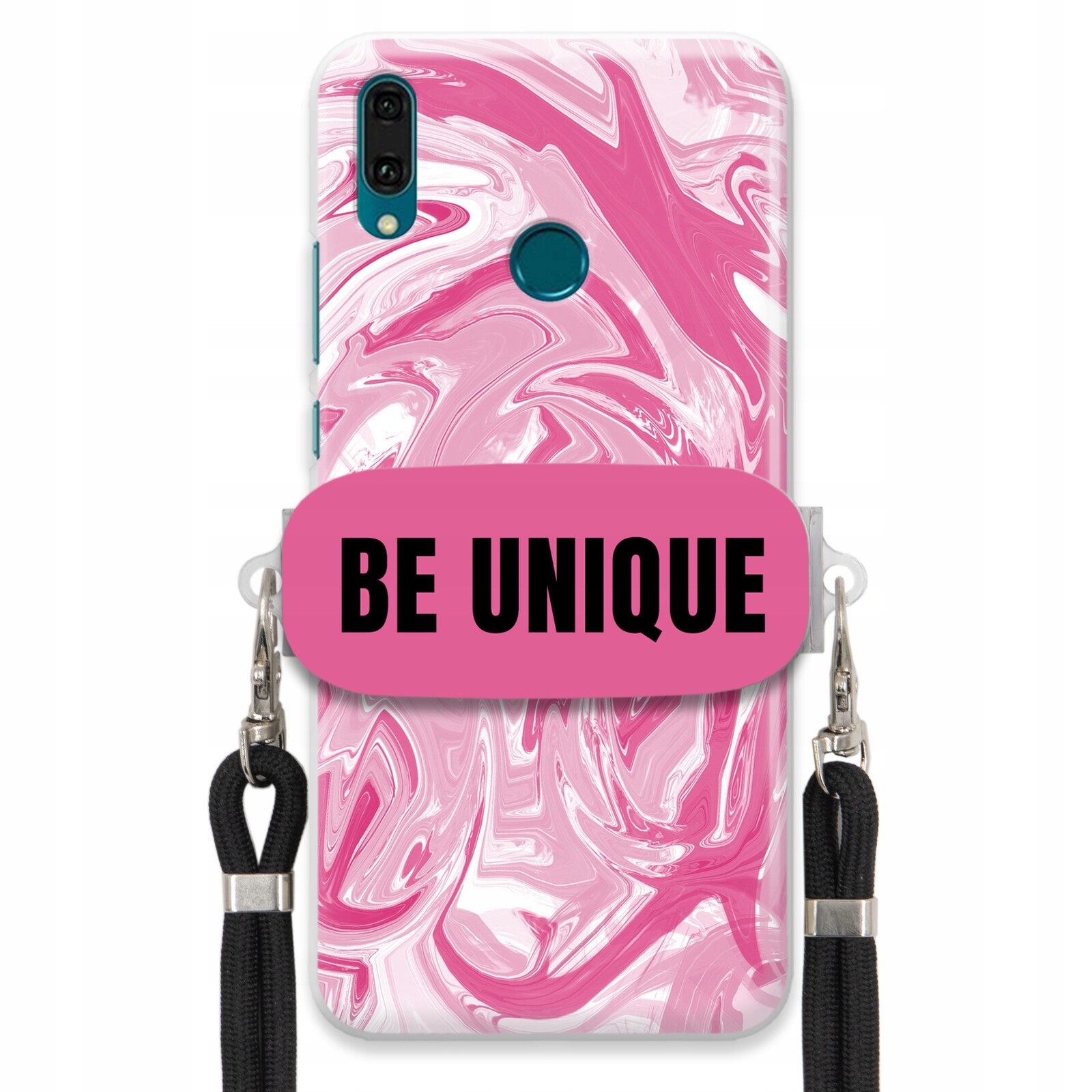 Pouzdro pro Huawei Y9 2019 úchytka na šňůrku Černá Růžová Mramorová Be Unique