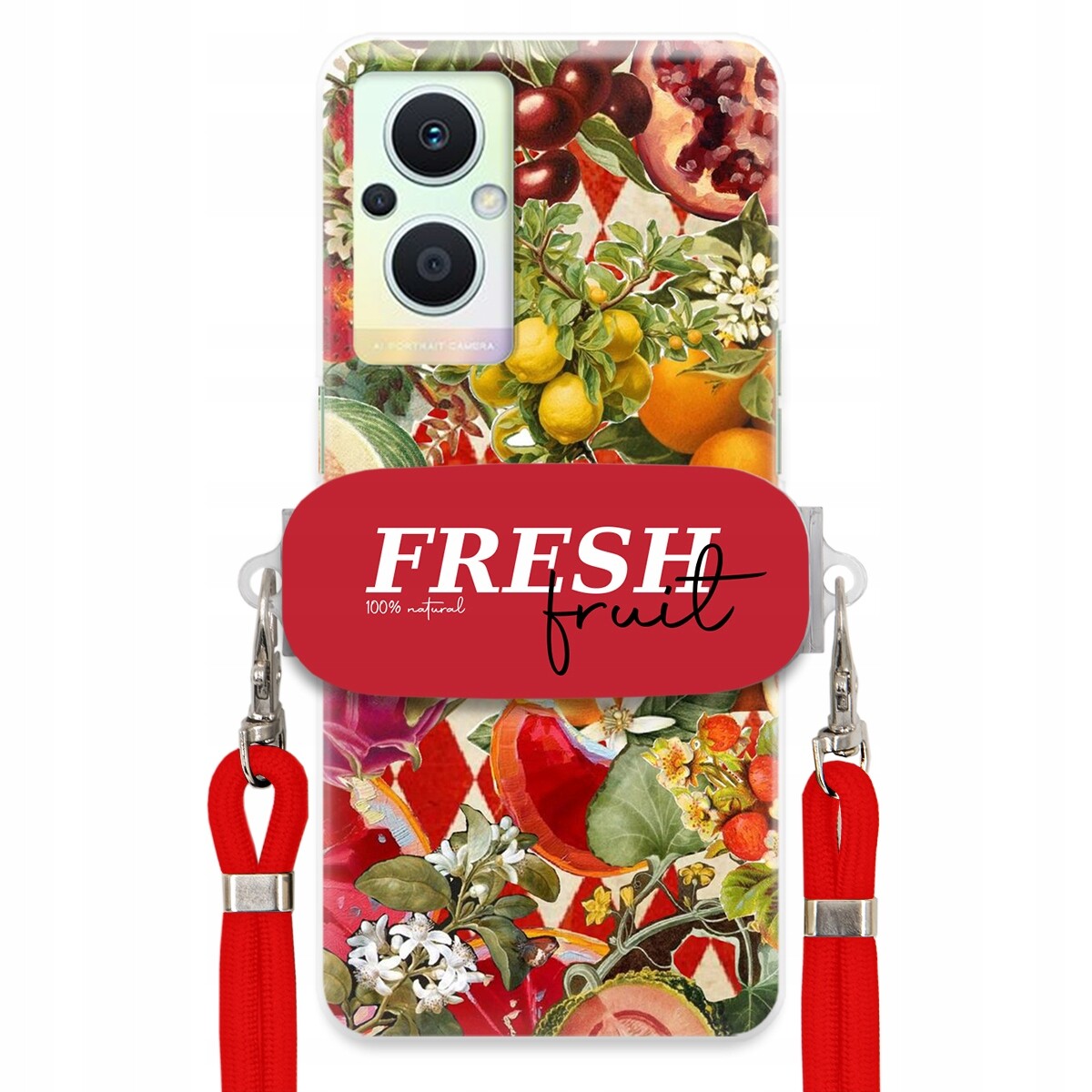 Pouzdro pro Oppo Reno 8 Lite Červené Crossbody vodítko Držák Fresh Fruit
