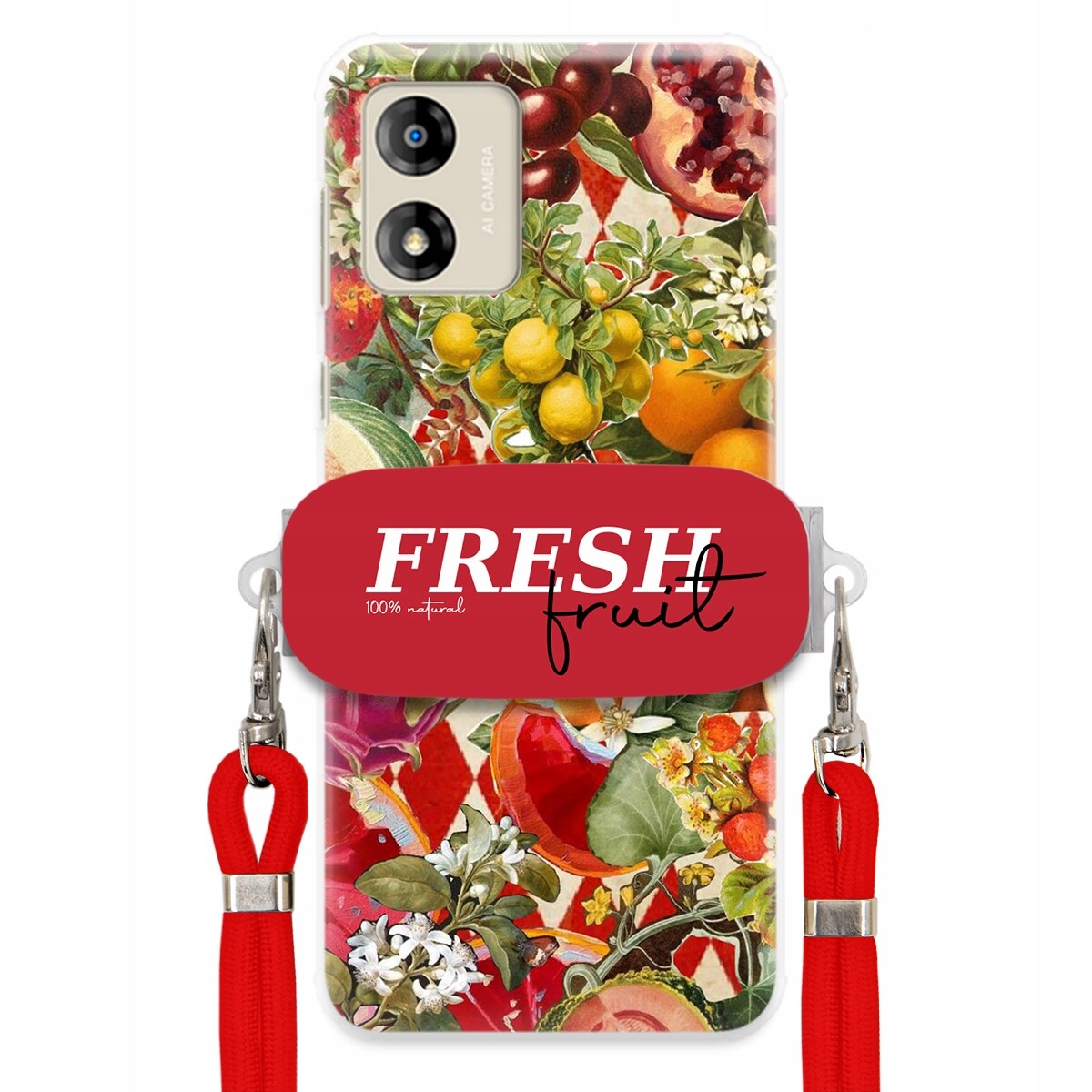 Pouzdro pro Motorola E13 Červené Crossbody vodítko Držák Fresh Fruit Ovocné