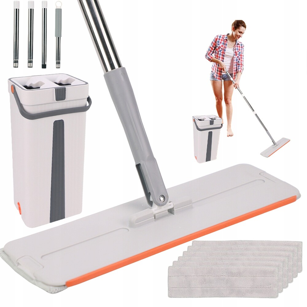 Sada plochých mopů 40 cm s 2-komorovým kbelíkem a odšťavňovačem