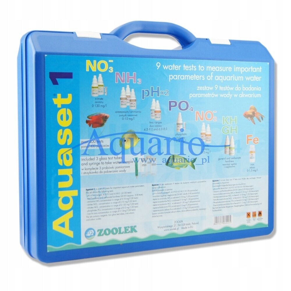 Sada Testů Pro Akvárium 9V1 Kufr Ph Gh Kh NH3 NO2 NO3 PO4 Fe