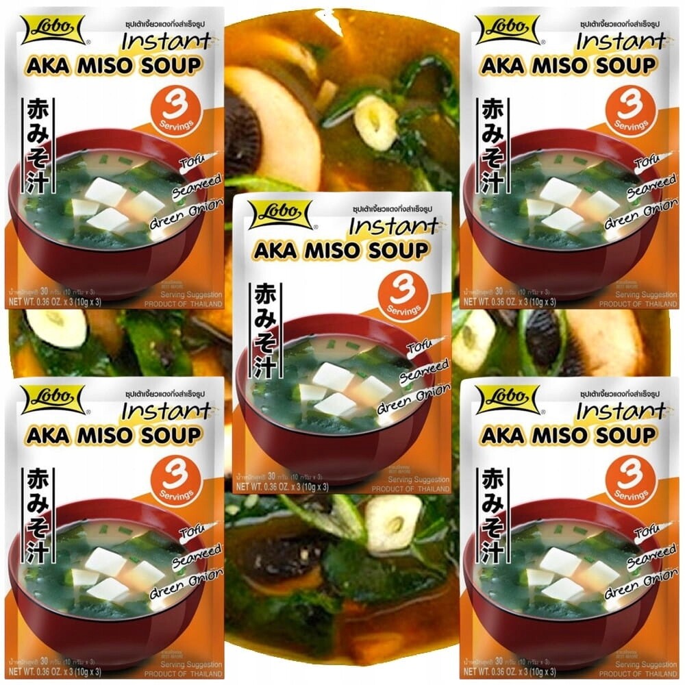 5x Polévka Aka Miso 3 porce Hotová směs koření pro miso Sáček 30 g