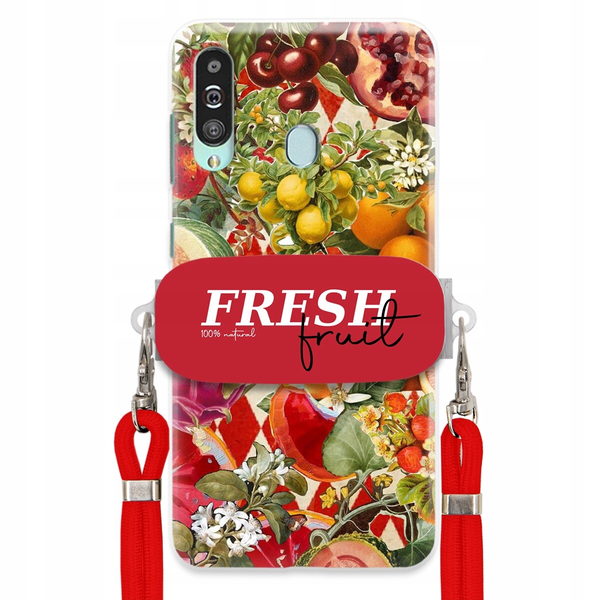 Pouzdro pro Samsung A60 Červené Crossbody vodítko Držák Fresh Fruit Ovocné