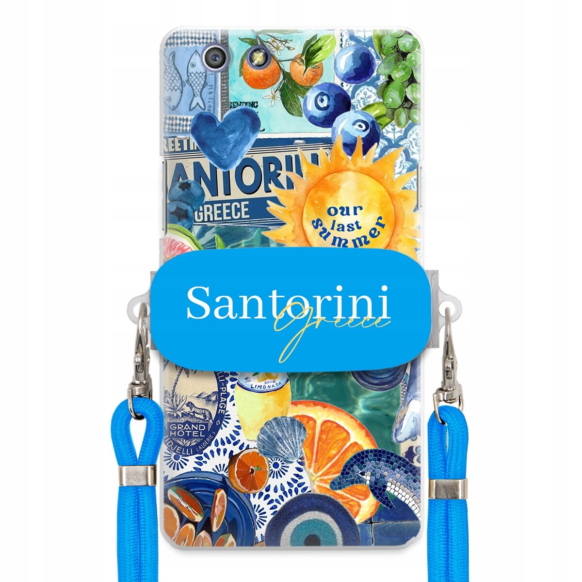 Pouzdro pro Oppo A51 Modré Crossbody vodítko držák Santorini Greece Sea