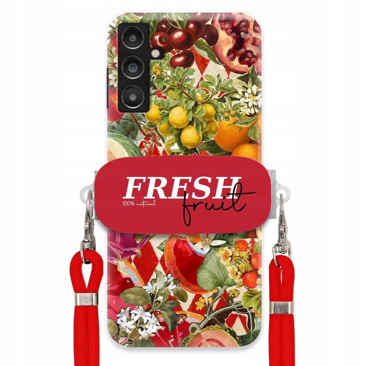 Pouzdro pro Samsung A14 5G Červené Crossbody vodítko Držák Fresh Fruit Ovoce