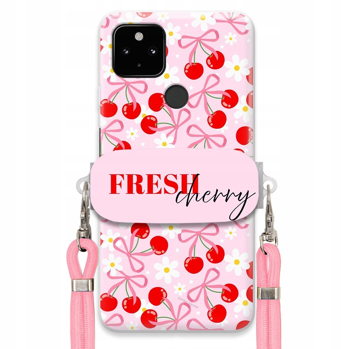 Pouzdro pro Google Pixel 4A 5G Case Držák Šňůrka Růžová Fresh Cherry Kokardy