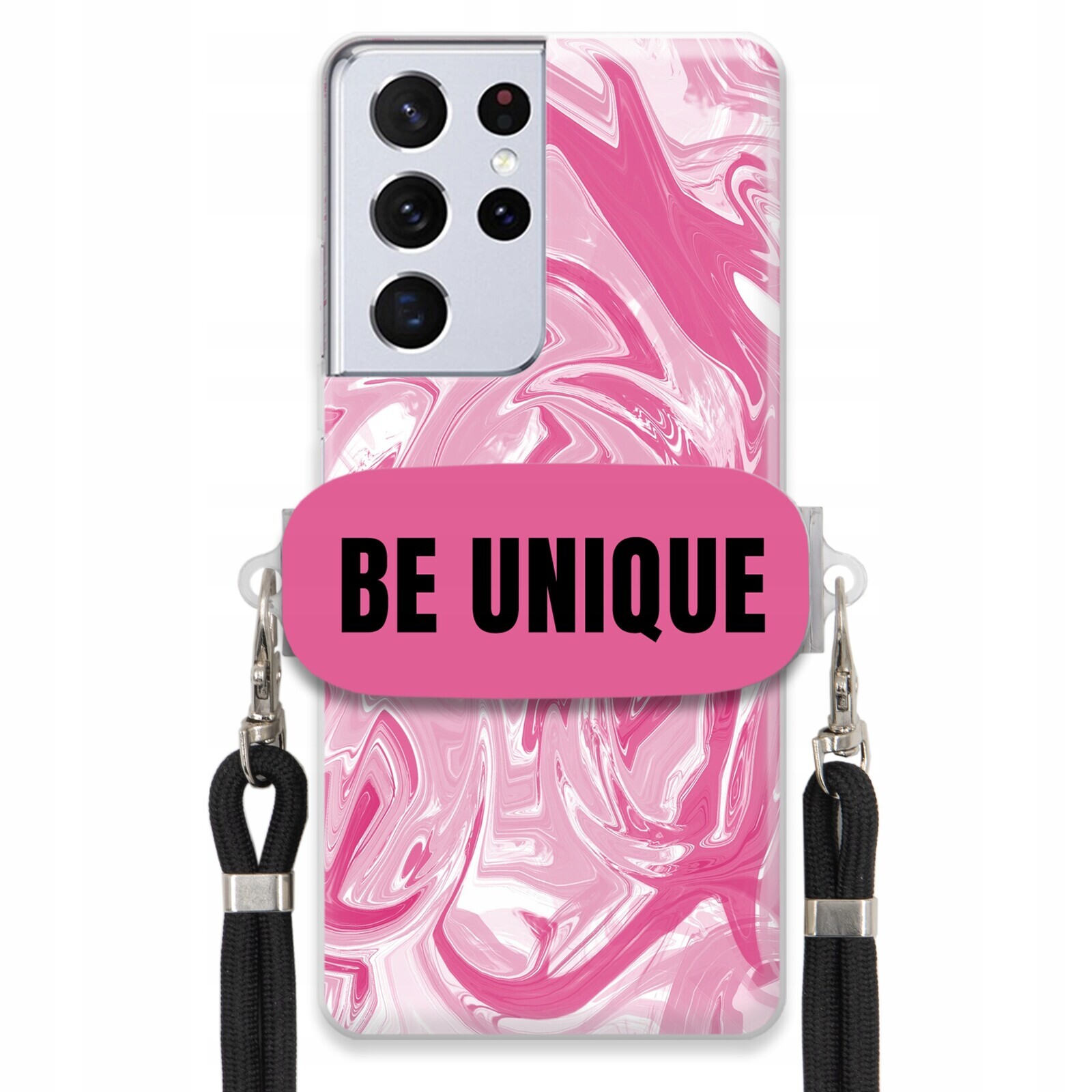 Pouzdro pro Samsung S21 Ultra Case úchytka na šňůrku Černá Růžová Mramorová Unique