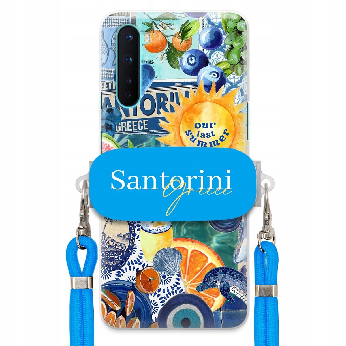 Pouzdro pro Oneplus Nord Modré Crossbody vodítko držák Santorini Sea Vibes