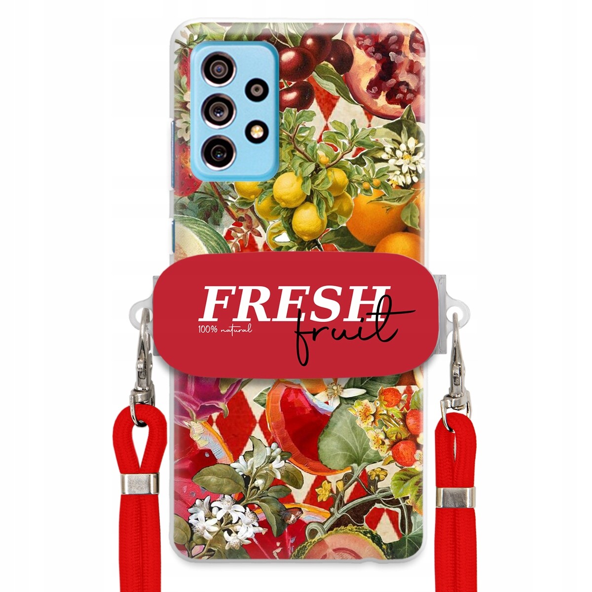 Pouzdro pro Samsung A73 5G Červené Crossbody vodítko Držák Fresh Fruit Ovoce
