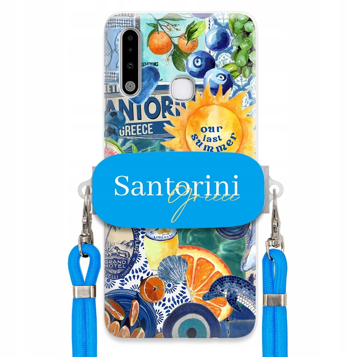 Pouzdro pro Samsung A70e Modré Crossbody vodítko držák Santorini Sea Vibes