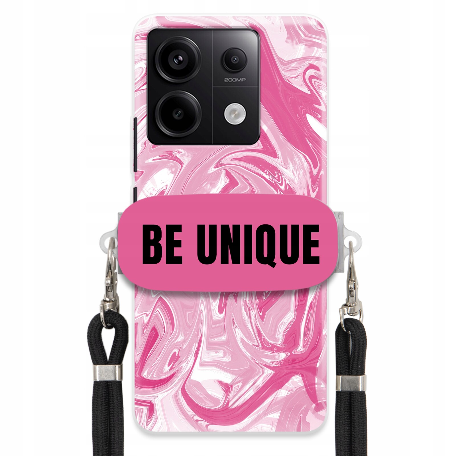 Pouzdro pro Xiaomi Redmi Note 13 Pro 5G Uchywt Šňůrka Černá Růžová Mramor Unique