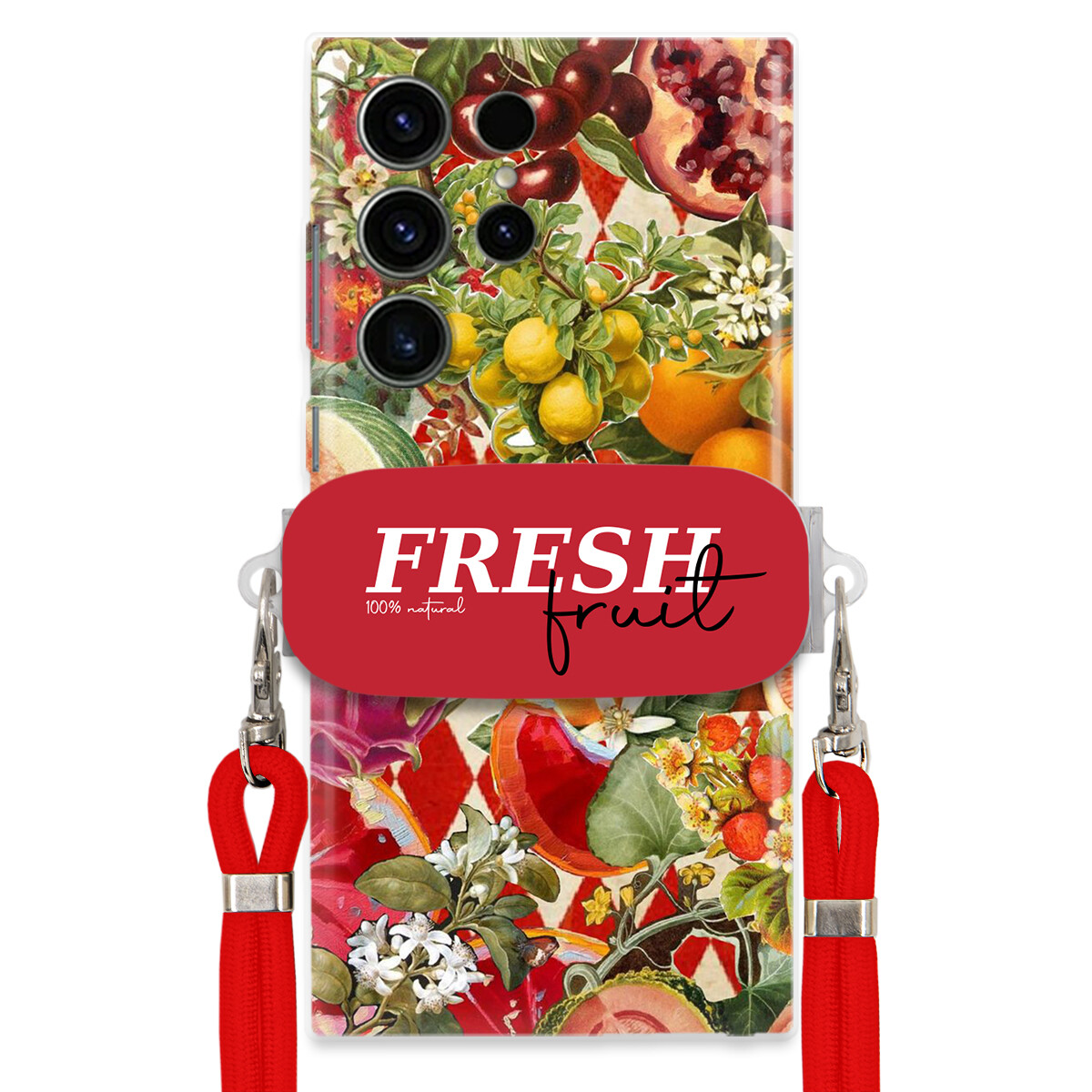 Pouzdro pro Samsung S24 Ultra Červené Crossbody vodítko Držák Fresh Fruit
