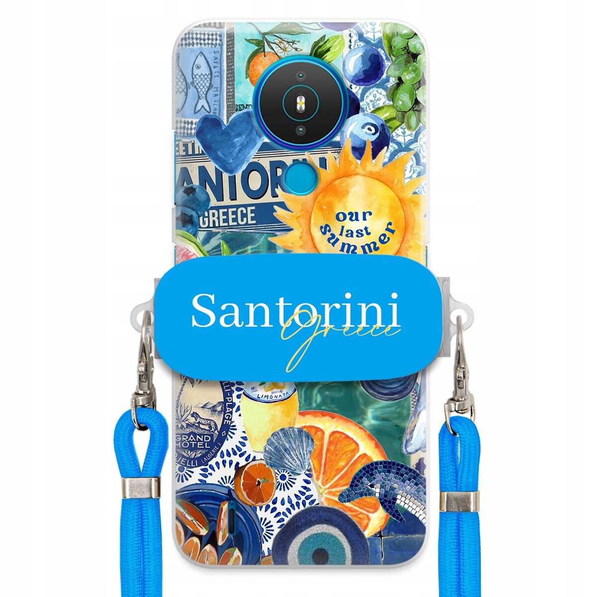 Pouzdro pro Nokia 1.4 Modré Crossbody vodítko Držák Santorini Sea Vibes