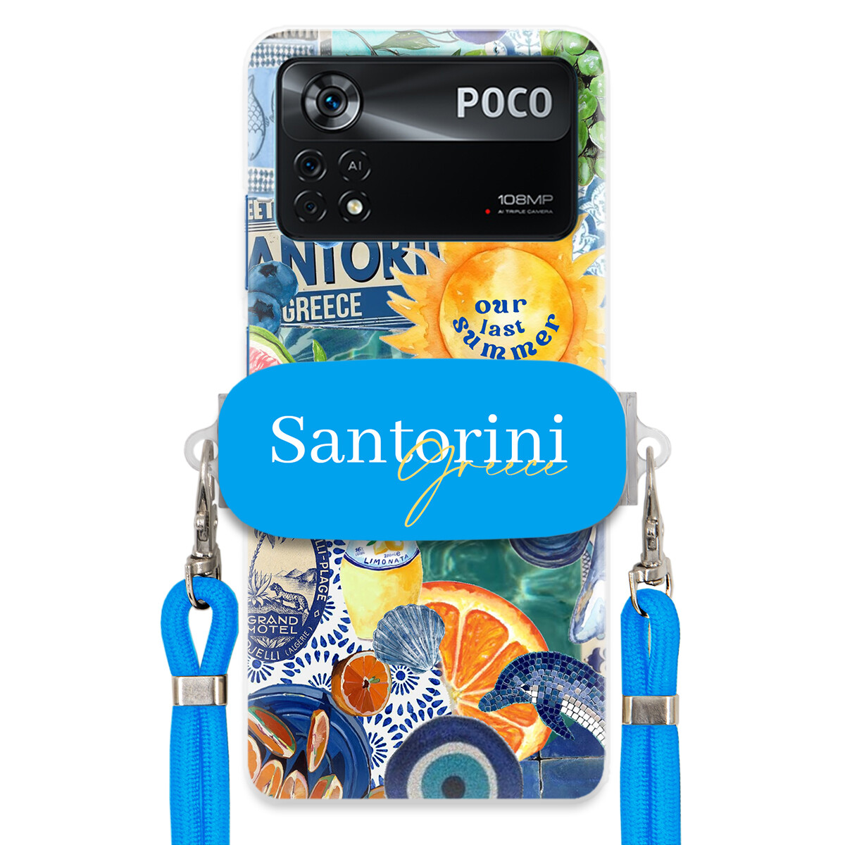 Pouzdro pro Xiaomi Poco X4 Pro 5G Modré vodítko držák Santorini Sea Vibes