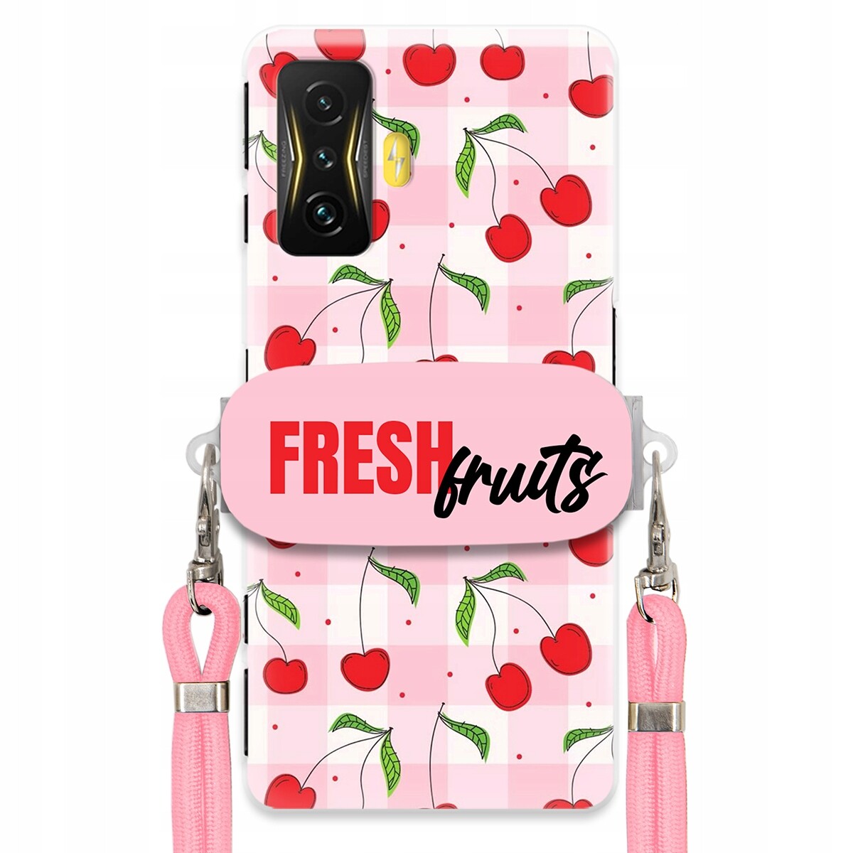 Pouzdro pro Xiaomi Poco F4 Gt Case Držák Šňůra Růžová Fresh Fruits Mřížka