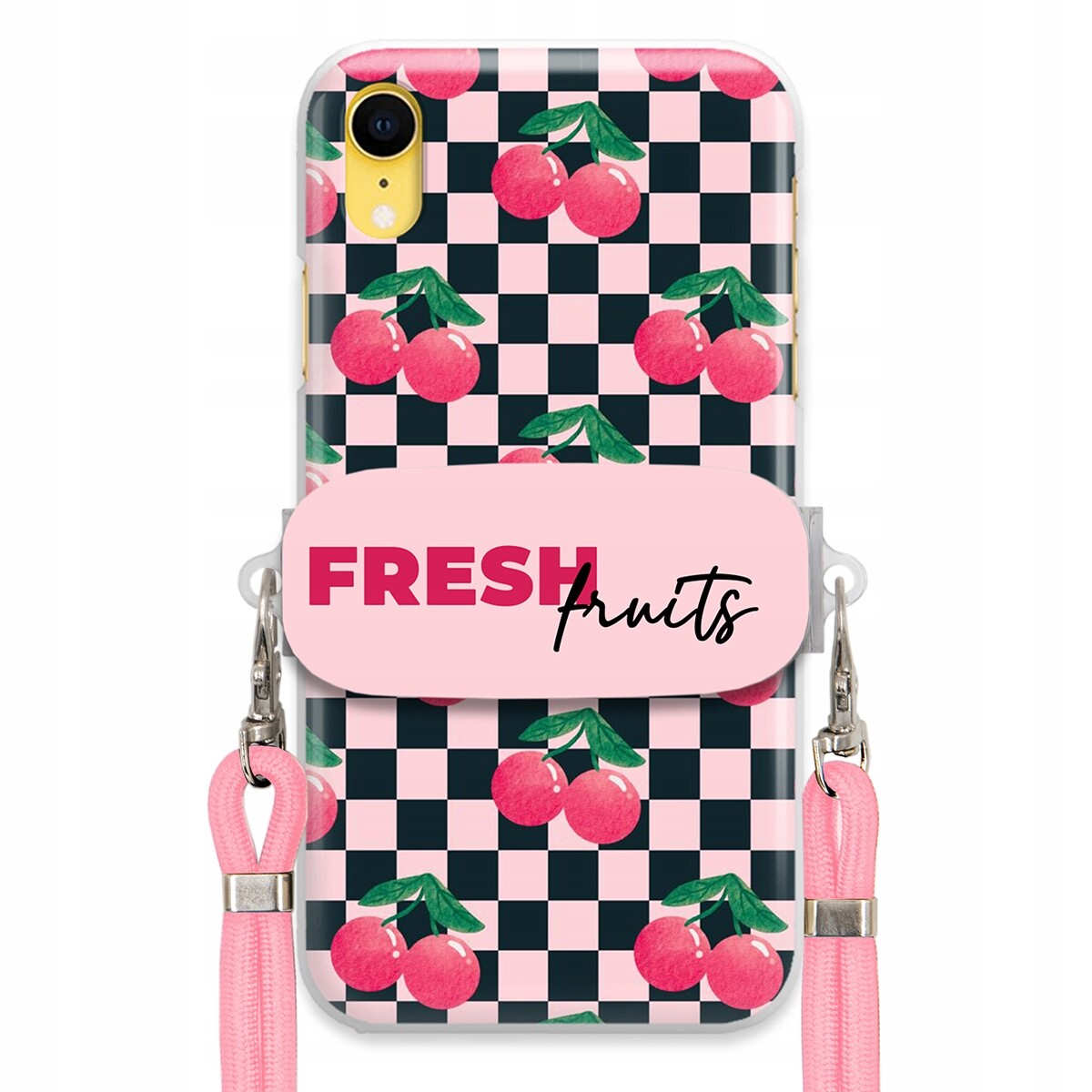 Pouzdro pro iPhone Xr Vodítko Pink Crossbody Funkční rukojeť Fresh Fruits