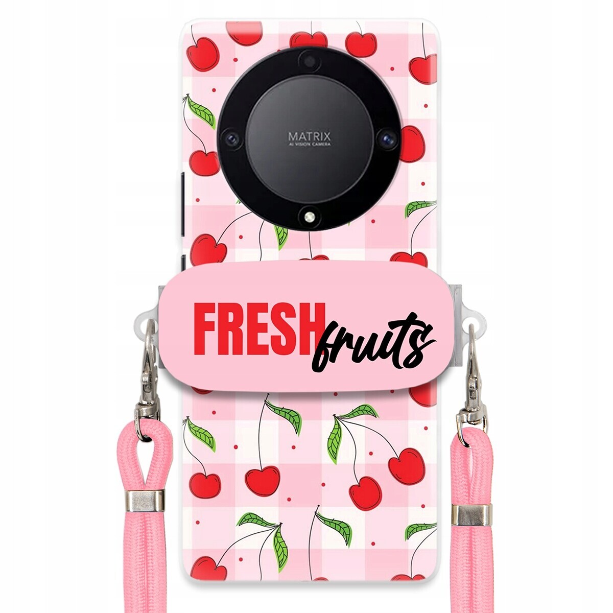 Pouzdro pro Huawei Honor Magic 5 Lite Držák Šňůrka Růžová Fruits Mřížka