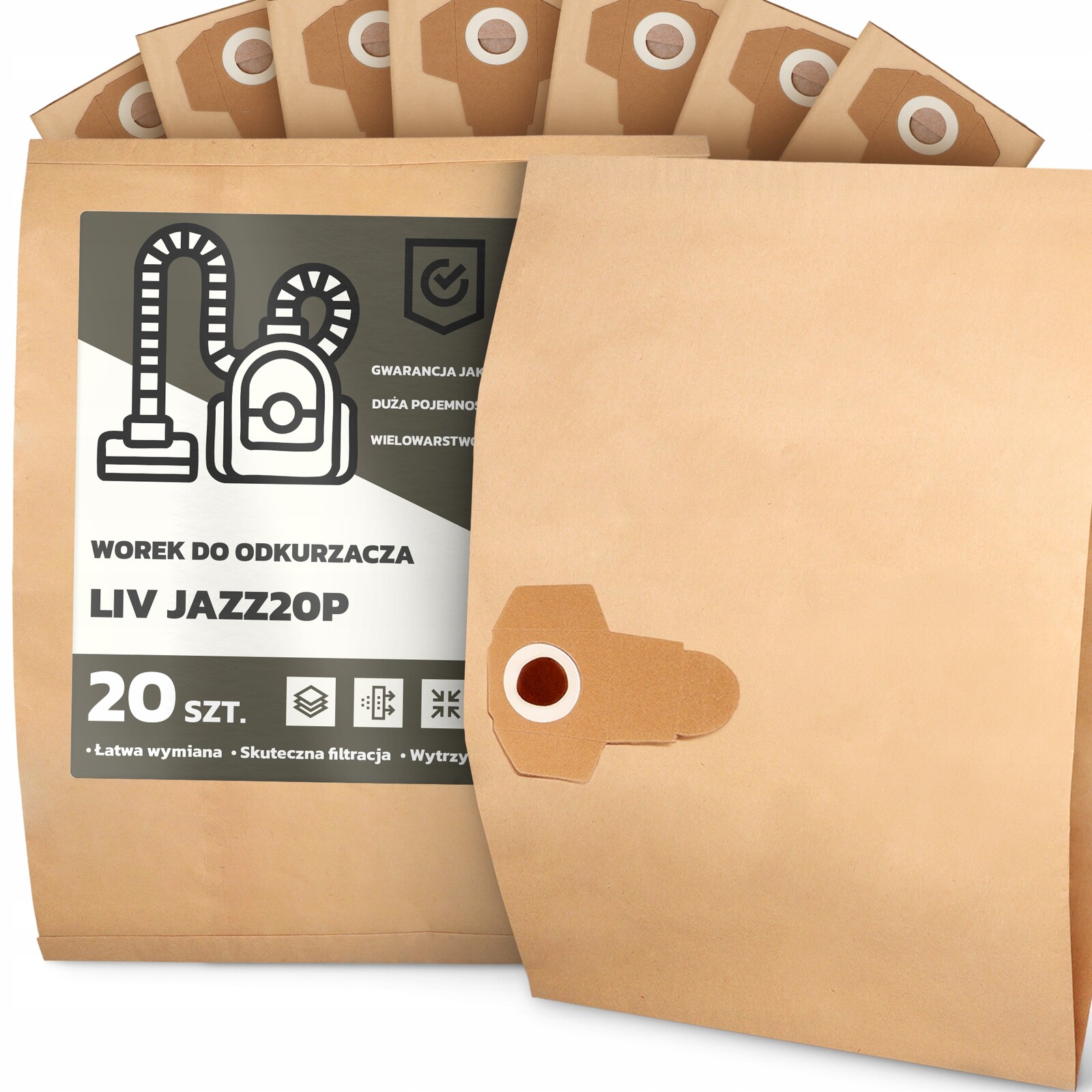 20 x Sáček Do Vysavače Liv JAZZ20P Papírový 2-vrstvový Sáček Sáčky 2A