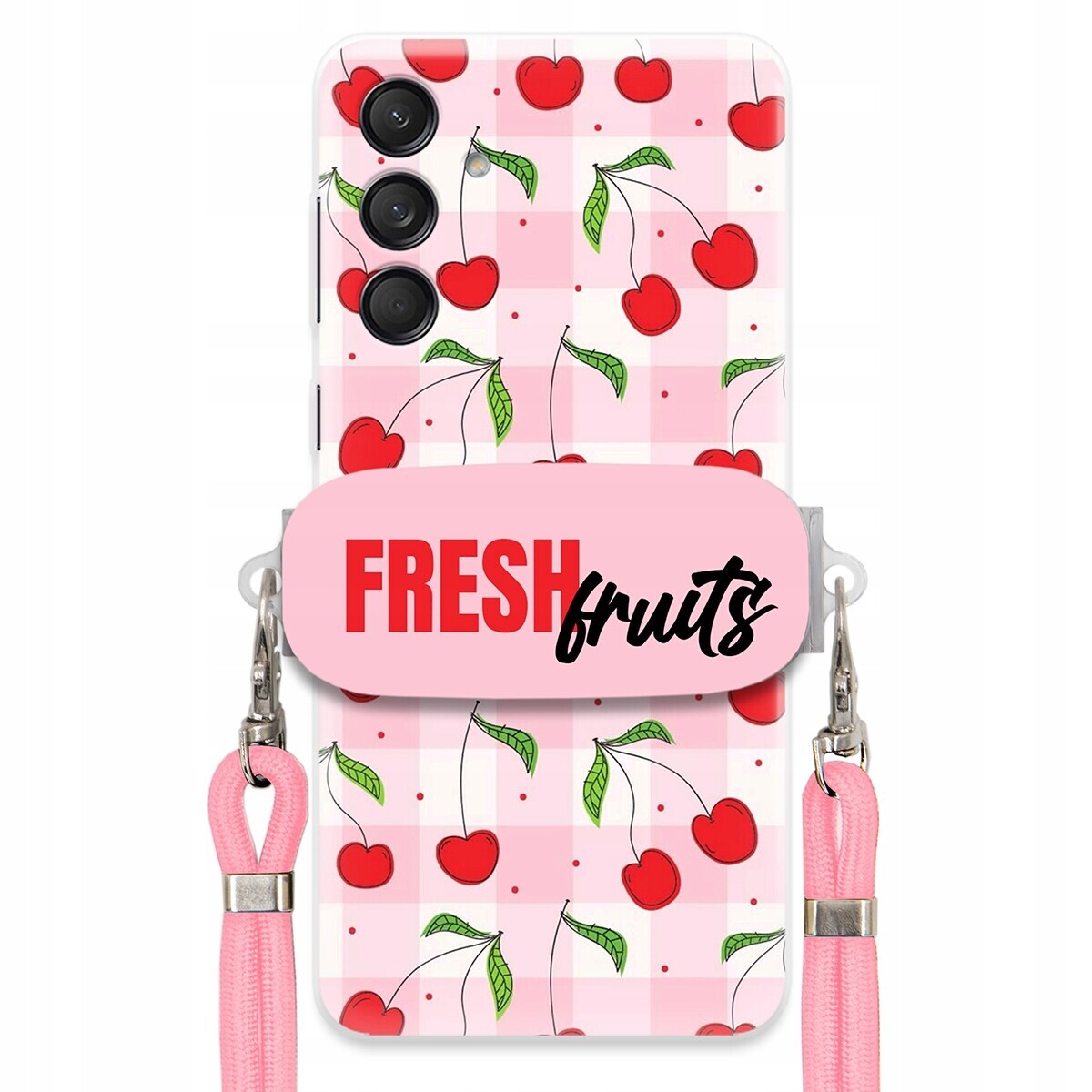 Pouzdro pro Samsung M55 5G Držák Šňůrky Růžová Fresh Fruits Mřížka
