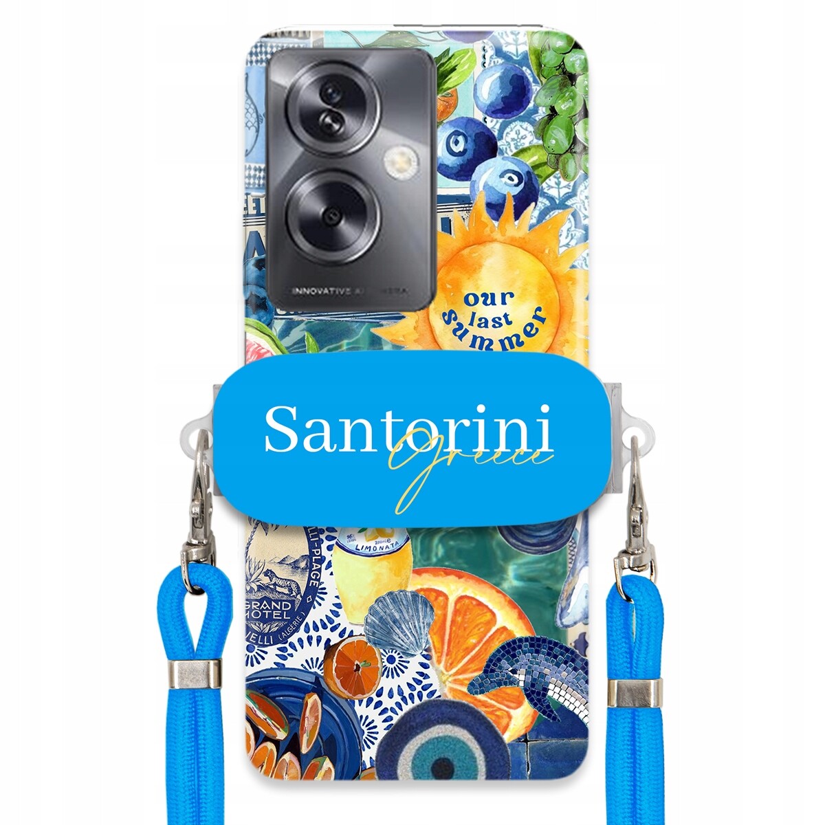 Pouzdro pro Oppo A79 5G Modré Crossbody vodítko držák Santorini Sea Vibes