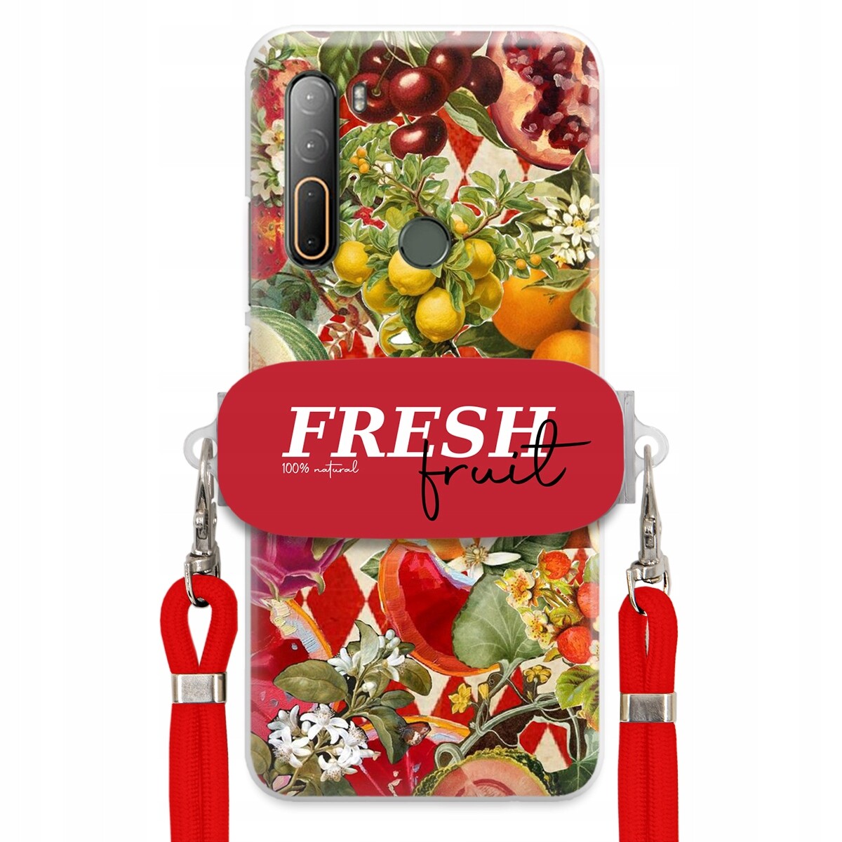 Pouzdro pro Htc Desire U20 5G Červené Crossbody vodítko Držák Fresh Fruit