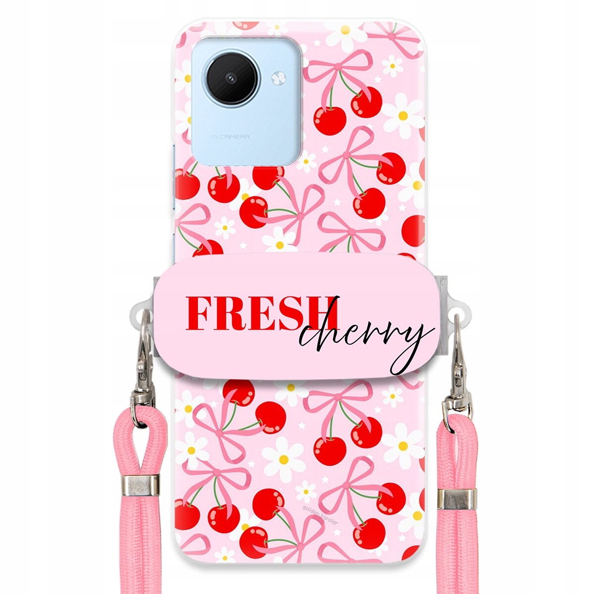 Pouzdro pro Realme C30 Case Držák Šňůrka Růžová Cherry Třešničky Mašličky