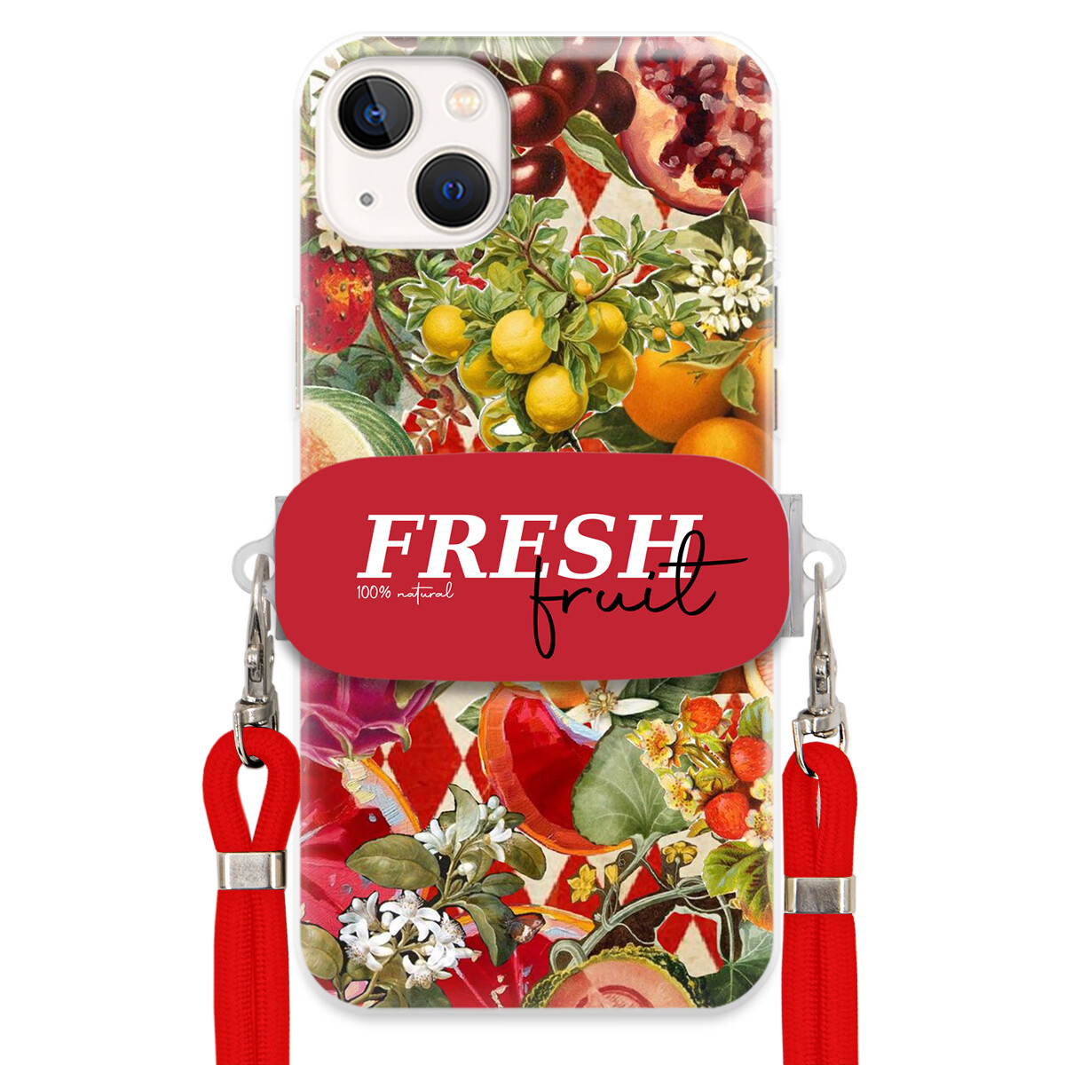 Pouzdro pro iPhone 14 Plus Červené vodítko Crossbody Držák Fresh Fruit Ovoce